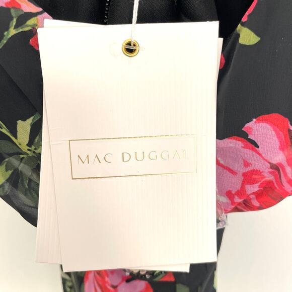 Mac Duggal Embellished Belt Ruffled Halter Strap Gown In Black Multi 9156 16 New - Picture 13 of 16